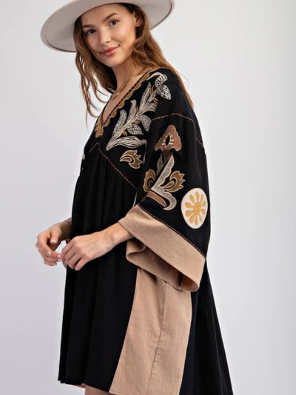 EASEL Golden Hour Babydoll Dress in Black - Picture 5 of 16